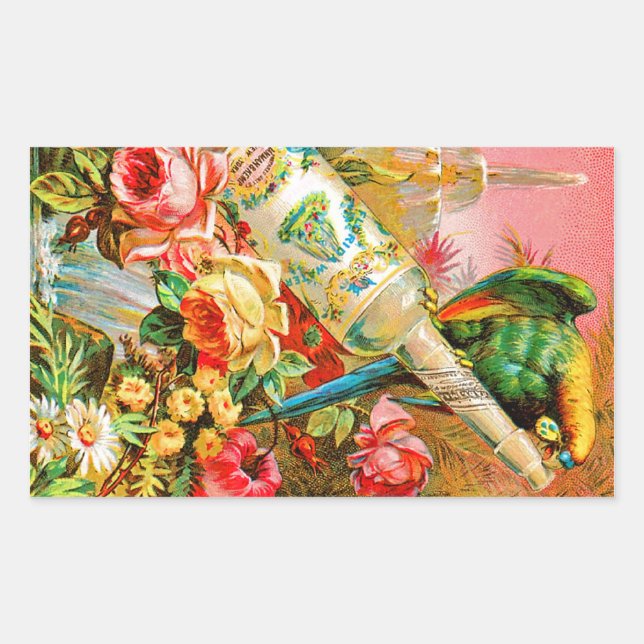 Vintage Rose and Parrot Rectangular Sticker (Front)