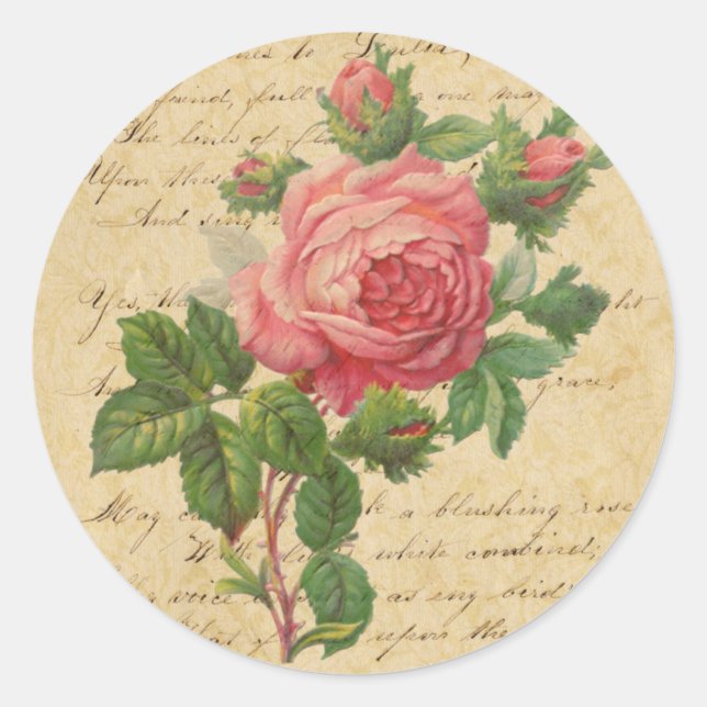 Vintage Rose and Script Stickers/Envelope Seals (Front)