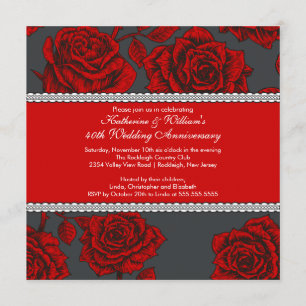 Vintage Rose Anniversary Invitation Black Red