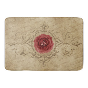 Vintage Rose Bath Mat, Beige & Red Mat