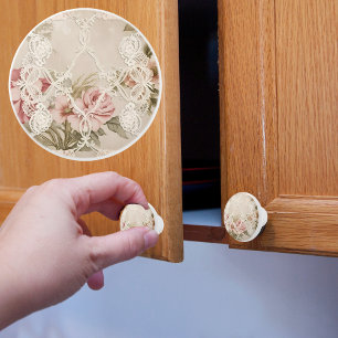 Vintage Rose Behind Lace  Ceramic Knob