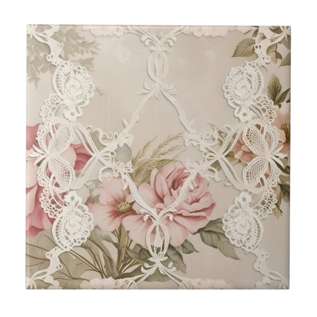 Vintage Rose Behind Lace Tile (Front)