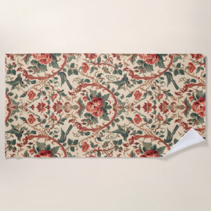 Vintage Rose & Bird Pattern Romantic Art Nouveau Beach Towel