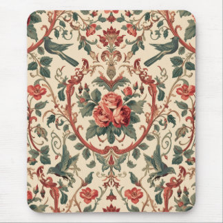 Vintage Rose & Bird Pattern Romantic Art Nouveau Mouse Pad