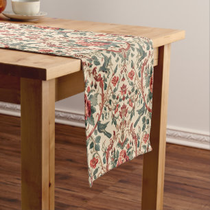 Vintage Rose & Bird Pattern Romantic Art Nouveau Short Table Runner