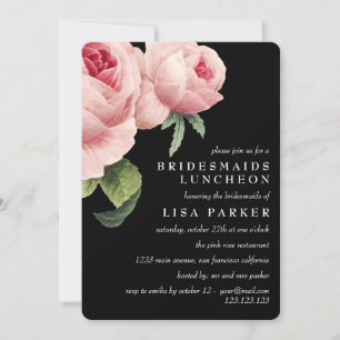 Vintage Rose Black Bridesmaid Luncheon Wedding Invitation