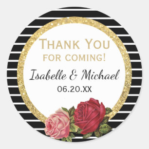 Vintage Rose Black White Thank You Wedding Sticker