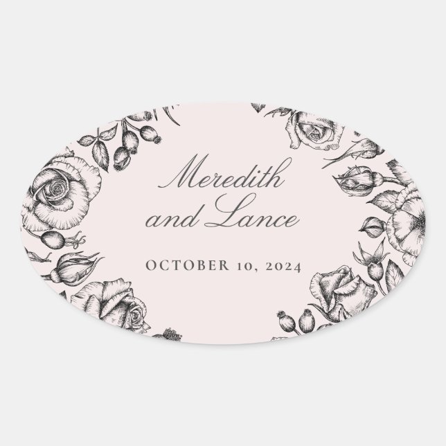 Vintage Rose Border Pink Wedding Stickers (Front)