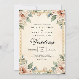 Vintage Rose Botanical Arch Wedding Invitation