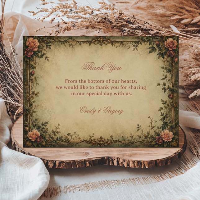 Vintage Rose Botanical Thank You Card (Creator Uploaded)