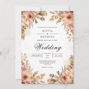 Vintage Rose Botanical Wedding Invitation