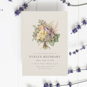 Vintage Rose Bouquet Dusty Purple Bridal Shower Invitation
