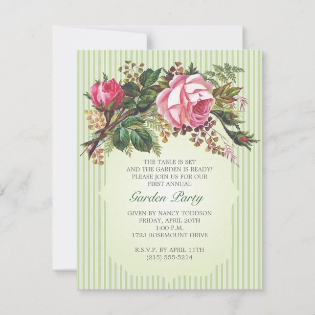 Vintage Rose Bouquet Garden Party Invitation (Front)