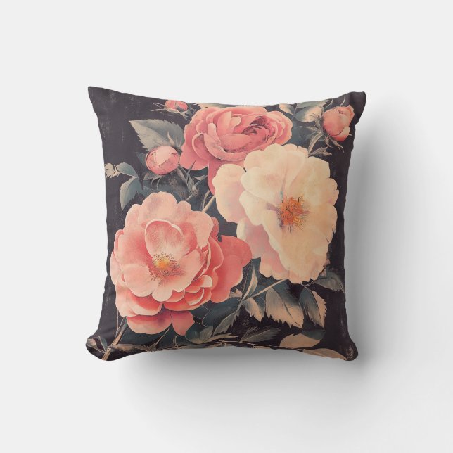 Vintage Rose Bouquet Pillow (Front)