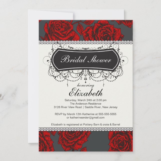 Vintage Rose Bridal Shower Invitation Red (Front)