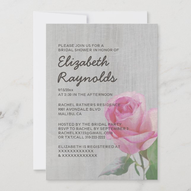 Vintage Rose Bridal Shower Invitations (Front)