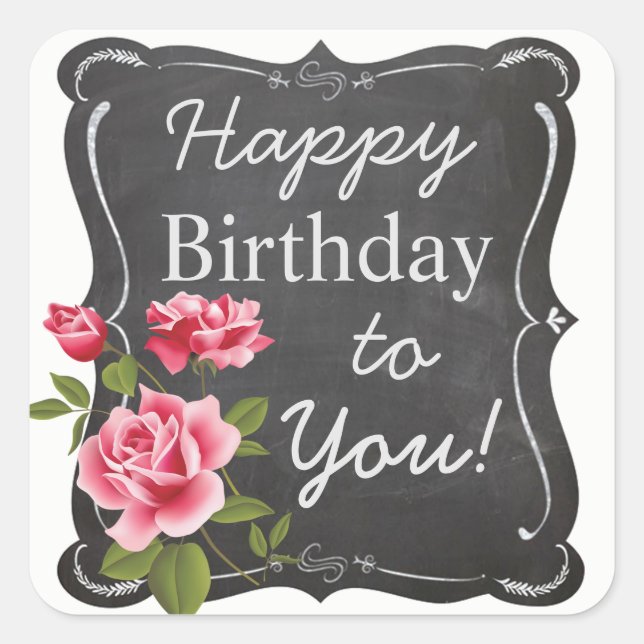 Vintage Rose Chalkboard Birthday Stickers II (Front)