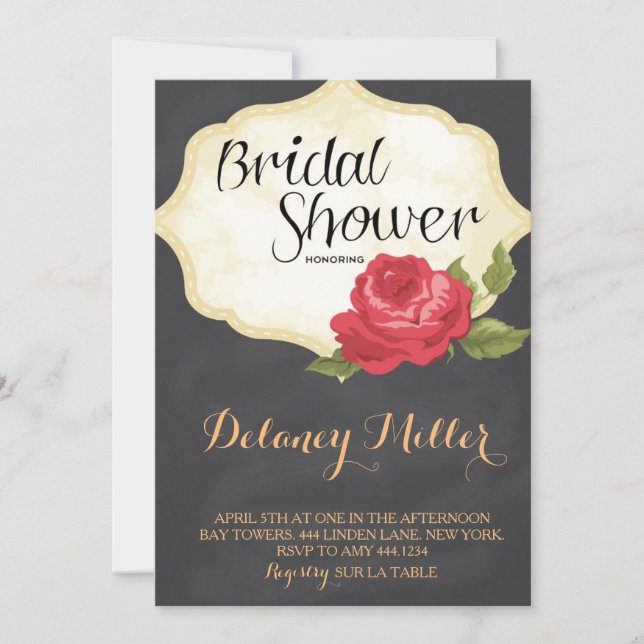 Vintage Rose Chalkboard Bridal Shower Invitation (Front)
