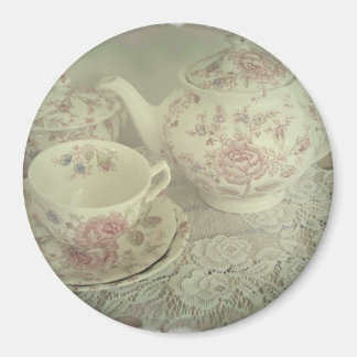 Vintage Rose Chintz Teapot, Cup Magnet