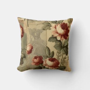 Vintage Rose Collage – Red and White Roses on Aged Cushion