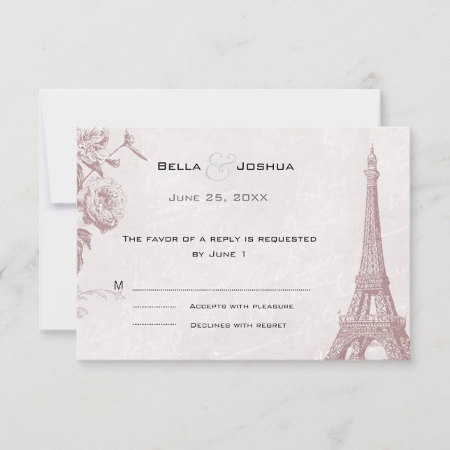 Vintage Rose Colour Eiffel Tower RSVP (Front)