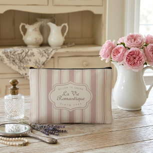 Vintage Rose & Cream Striped French Country  Accessory Pouch