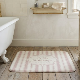 Vintage Rose & Cream Striped French Country Bath Mat