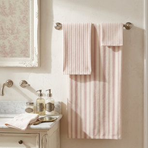 Vintage Rose & Cream Striped French Country  Bath Towel Set
