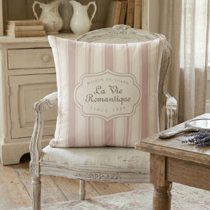 Vintage Rose & Cream Striped French Country Cushion