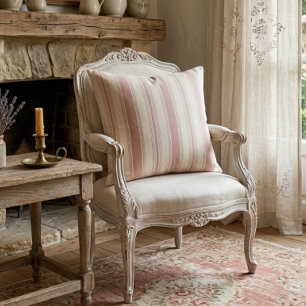 Vintage Rose & Cream Striped French Country  Cushion