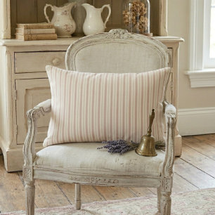 Vintage Rose & Cream Striped French Country Lumbar Cushion
