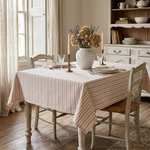 Vintage Rose & Cream Striped French Country  Tablecloth