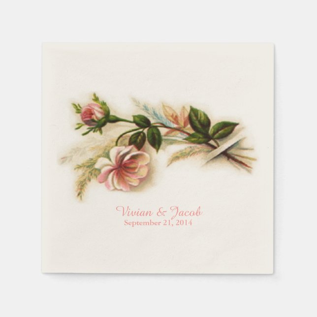 Vintage Rose Custom Wedding Napkins (Front)