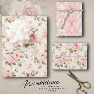 Vintage Rose & Damask Elegant   Pastel Pink Wrapping Paper Sheet