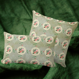 Vintage Rose Doily Green Damask Cushion