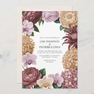 Vintage Rose, Dusty Peony & Soft Tan Wedding Invitation