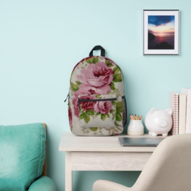 Vintage Rose Elegance  Printed Backpack (Creator Uploaded)