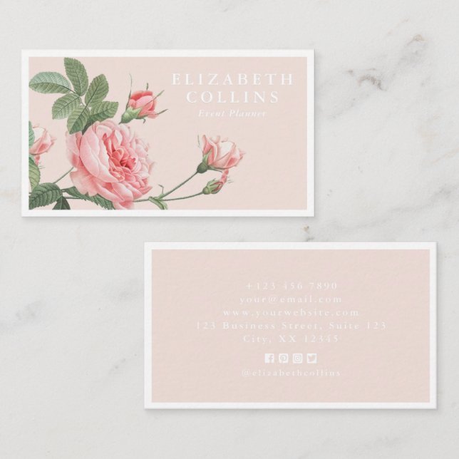 Vintage Rose Elegant Event Planner Business Card (Front/Back)