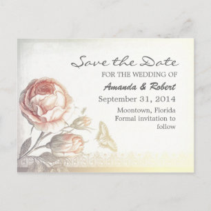 vintage rose elegant save the date postcards