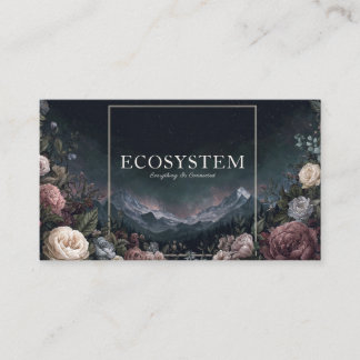 Vintage Rose Floral and Starry Mountain Night Business Card