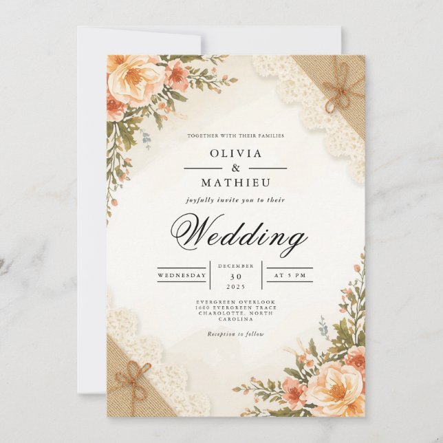 Vintage Rose Floral Arch Wedding Invitation (Front)