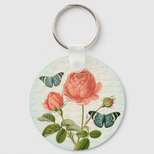Vintage rose floral butterfly elegant keychain