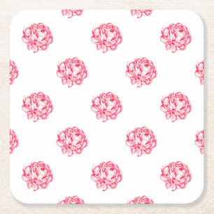 Vintage Rose Floral Curtains Square Paper Coaster