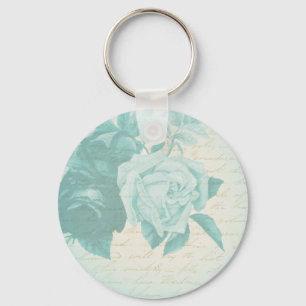 Vintage rose floral elegant blue keychain