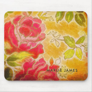 Vintage Rose Floral Feminine Watercolor With Name Mouse Pad