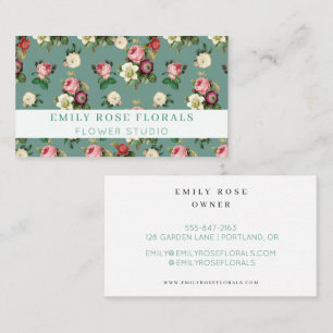 Vintage Rose Floral Loyalty Card Sage Green