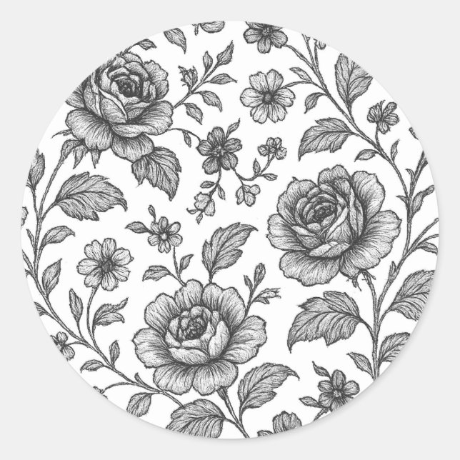 Vintage Rose Floral Pattern  Classic Round Sticker (Front)