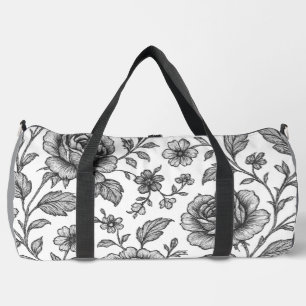 Vintage Rose Floral Pattern Duffle Bag
