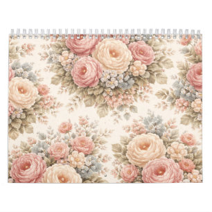 Vintage Rose Floral Pattern Elegant Pastel Calendar