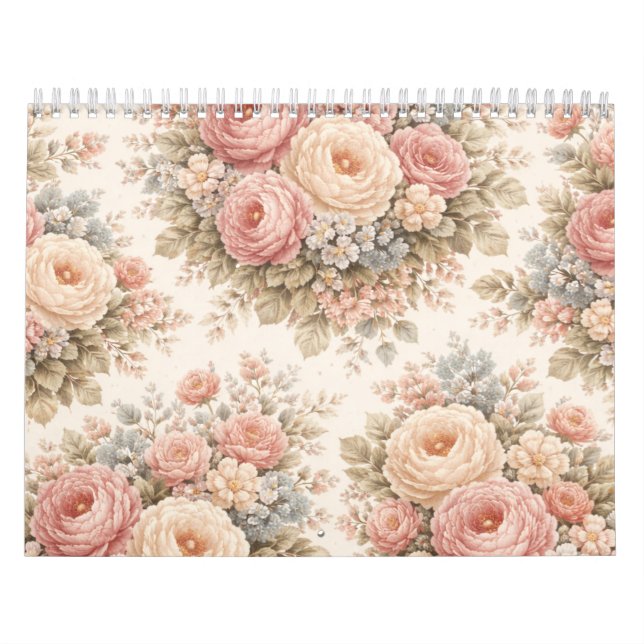Vintage Rose Floral Pattern | Elegant Pastel  Calendar (Cover)